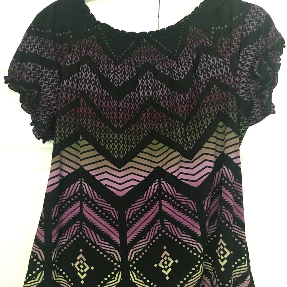 Style & Co. Black & Purple Cap Sleeve Blouse